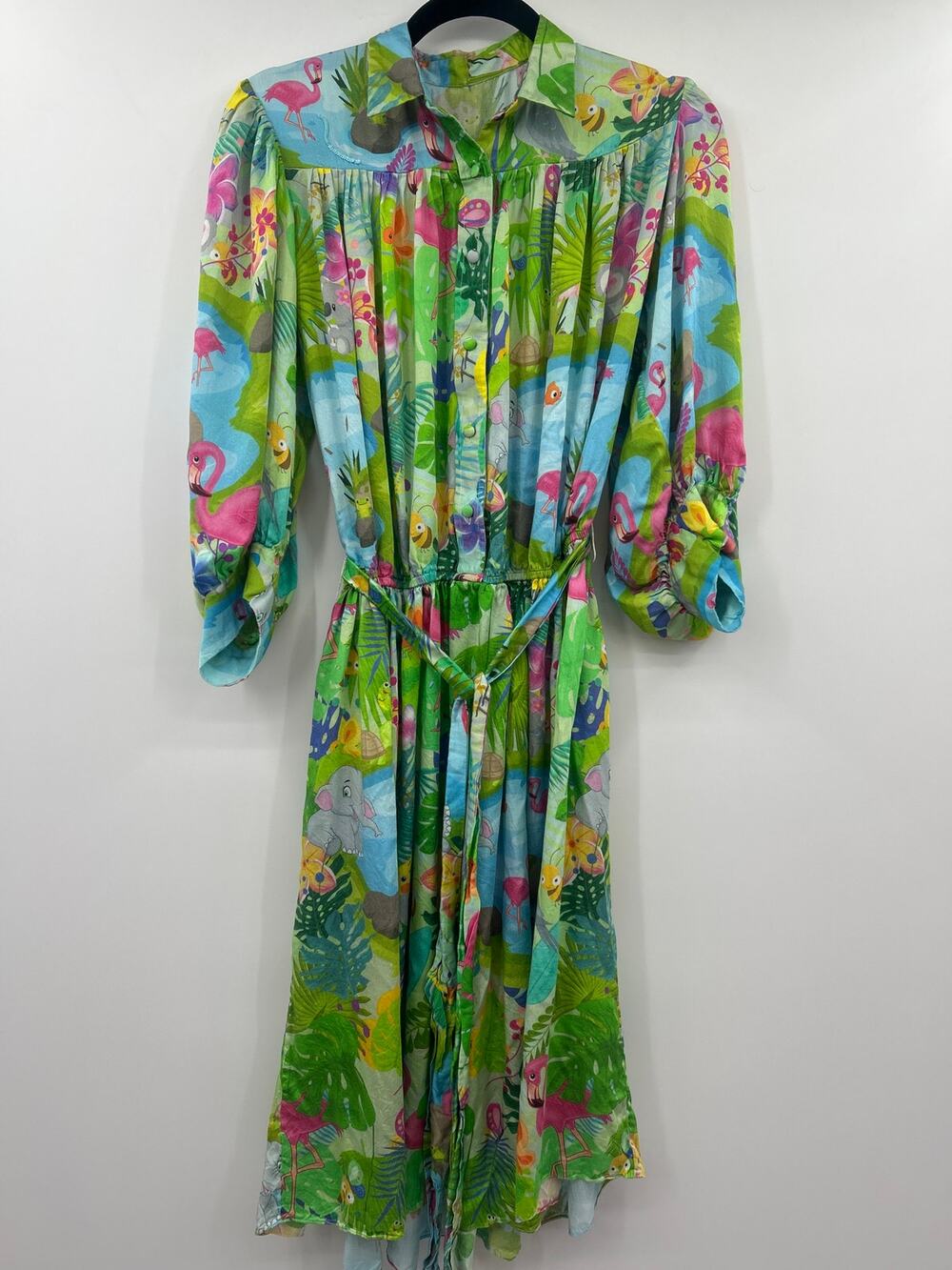 Colorful Jungle Safari Animal Print Dress Flamingo Elephant Tropical Frizzle L?